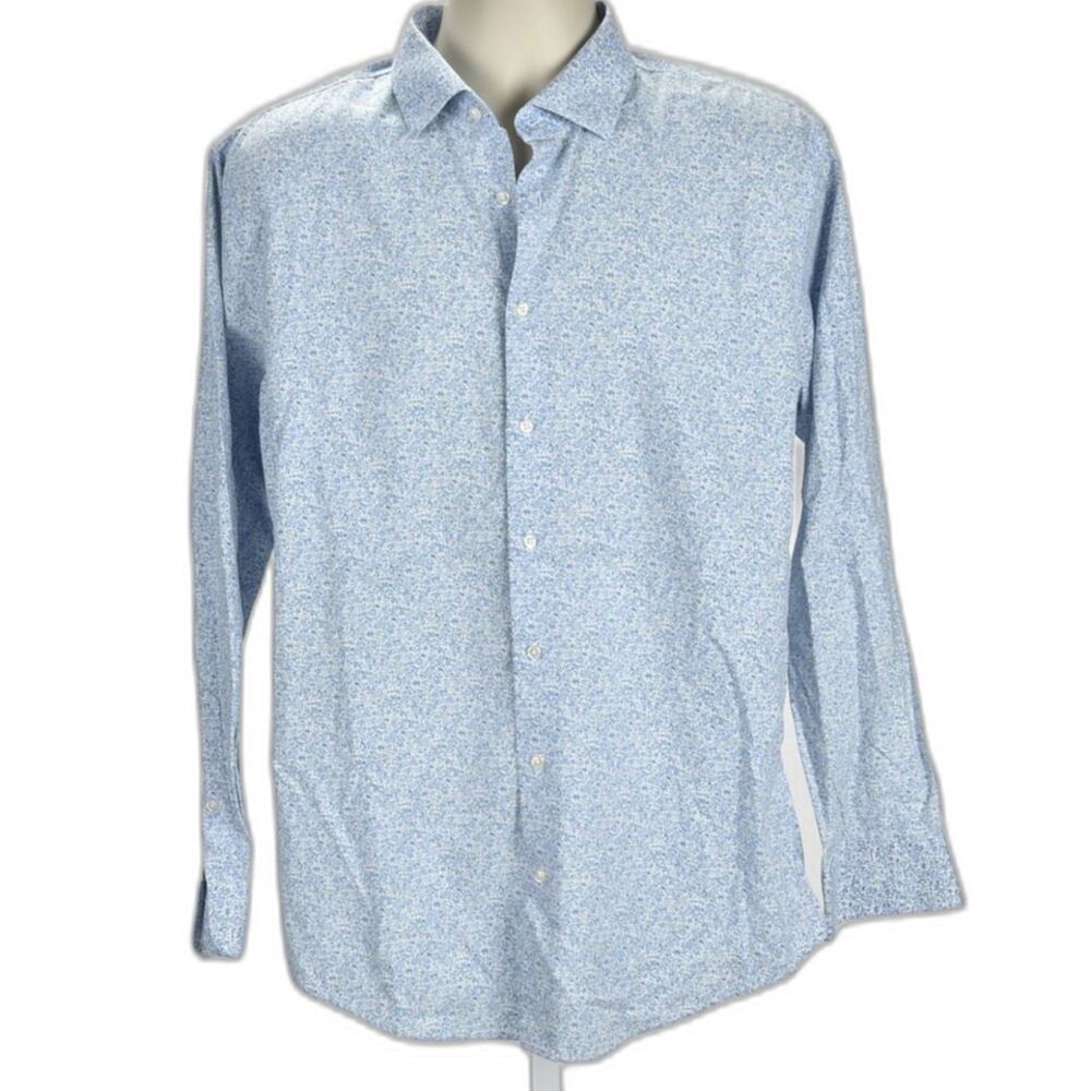 Norstrom's Blue Stretch Trim Fit Floral Dress Shirt 16 1/2 (34-35)